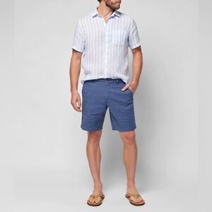 Faherty Tradewinds Short 7.5" Linen‎ Organic Cotton Size 35 Blue Night Sea Color